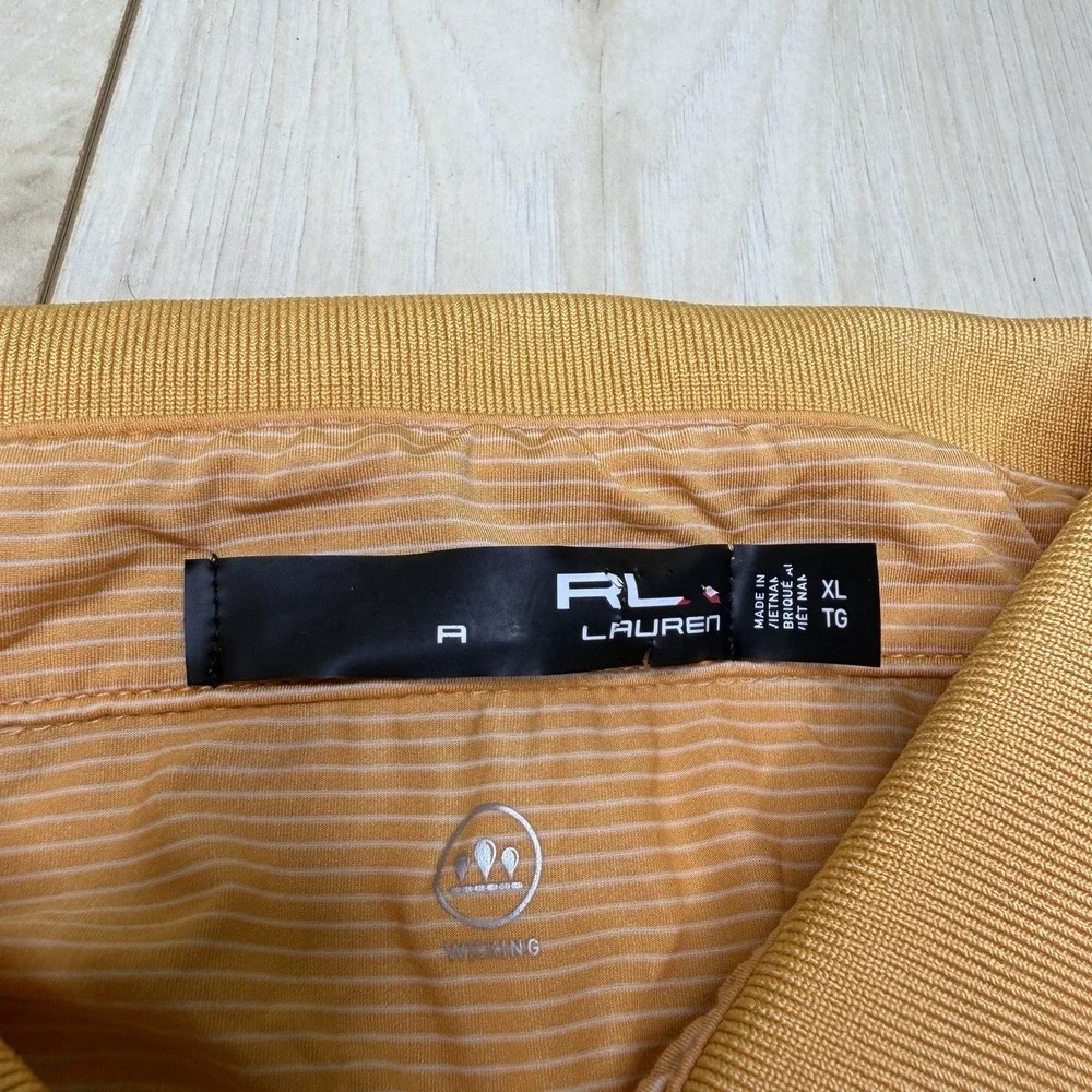 RLX Ralph Lauren Mens Striped Polo Golf Shirt Orange Size XL Moisture Wicking